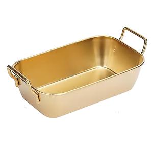 Serving Trays With Handle Korean Stainless Steel Plate Square Durable Fried Food Trays Silver and Gold Snack Plate Vegetable 
