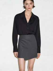 AMII | Elegant Workwear Asymmetric Hem Pleated Short Skirt
