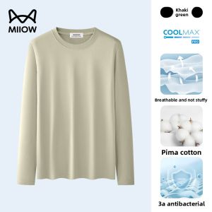 miiow | Cat Man Modal Long Sleeve Mens T-shirt Breathable Cool Feeling Loose Casual Versatile Top Summer Fashion Comfortable Shirt