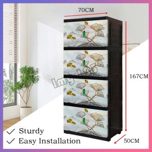 LACI PLASTIK / LEMARI PAKAIAN Four Layers Pintu Ganda Rumah Tangga Lemari Pakaian Lemari Serbaguna Susun Diamond
