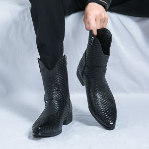 NUDANLAI | Mens Autumn/Winter High-Top Western Cowboy Pointed Toe Side Zipper Chelsea Boots