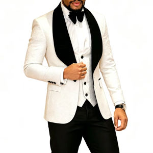Elegant Mens 3 Piece Tuxedo Jacquard Slim Suit Set Paisley Blazer Vest And Pant For Prom Wedding