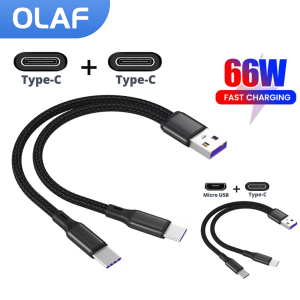 2 in 1 USB Charging Data Cord USB A to Type C/Micro Type C Fast Charging Cable Y Splitter For iPhone 15 16 Samsung Xiaomi