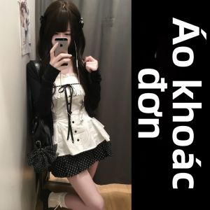 Y6Y | Bộ Áo Khoác Len và Chân Váy Chấm Bi Phong Cách Dễ Thương