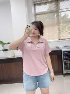 Plus Size Womens Clothing Casual Tops Summer New Arrival Fat mm 150.00kg Zipper Print Design Polo Collar Short Sleeve T-shirt