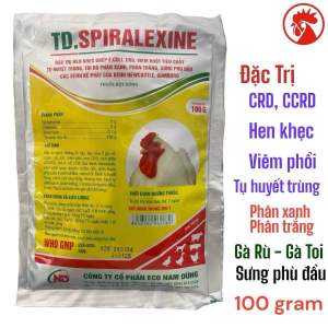 Gói Spiralexine 100g thuốc bột trị hen khẹc khò khè sổ mũi phân xanh trắng tụ huyết trùng sưng phù đầu bệnh ghép Newcastle Gumboro trên gà đá gà con gà bầy
