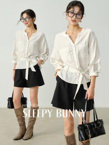 Summer French Elegance Casual Office Wear Bow Tie Waist Shaping Shirt