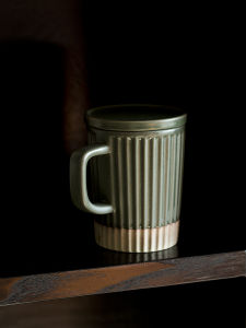 Retro Japanese Style Ceramic Mugs with Lids for Office Coffee Tea Brewing Large Capacity 301mL-400mL Handmade Chinese Style