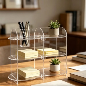 Wave Acrylic Storage Shelf Clear Multi-Layer Desktop Organizer for Coffee Mugs Perfume Cosmetics Home Decor Display Rack