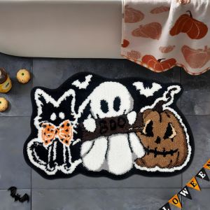 VIKAMA Halloween Evil Scary Pumpkin Shaped Doormat Soft Non‑Slip Irregular Floor Mat For Front Door Entrance Holiday Home Decor