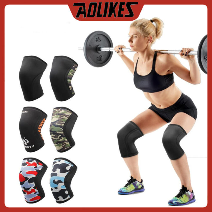 AOLIKES 1Pair 7mm Knee Sleeves Pad Support Gym Weightlifting