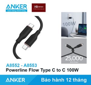 Cáp sạc nhanh 100W ANKER Type C to C  100W PowerLine III Flow Siêu mềm - A8552 A8553 dài 0.9 và 1.8 Mét HD Store