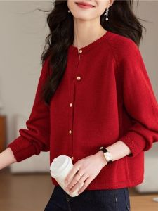 Spring Autumn Knitted Loose Fit round Neck Open Cardigan Womens Fashion Outerwear Sweater Jacket Versatile Slimming Top