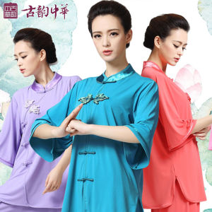 Guyunzhonghua Thin Tai Ji Suit Women's Summer High-End Improved High-End Half Sleeve Tai Ji Suit Women's Summer Tai Ji Suit Women's