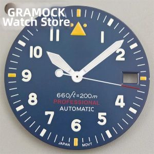 GRAMOCK 29mm Mặt Đồng Hồ Phi Công Vô Trùng Màu Đen/trắng/xanh Lá/xanh Dương Với Lớp Hoàn Thiện Dạ Quang Màu Xanh Lá Cây Cho Bộ Máy NH35 NH36 Vỏ Thép Không Gỉ