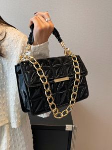 Trendy Small Square Bag Womens Crossbody Chain Bag Korean Style Underarm Diamond Grid Soft PU Leather Casual Handbag