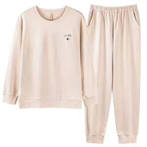 MiiOW | ชุดนอนผู้หญิงผ้าฝ้ายแท้แขนยาว กางเกงขายาว สีพื้น ชุดอยู่บ้าน ฤดูใบไม้ผลิและฤดูใบไม้ร่วง ชุดนอนผู้หญิง MiiOW Cat คอลเลกชั่นใหม่ 2025