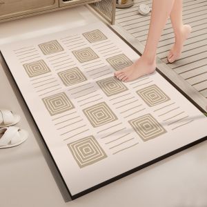 VIKAMA Scandinavian Style Geometric Carpet Beige And Light Brown Square Pattern Non Slip Absorbent Floor Mat Home Decoration