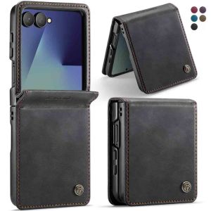 PU Leather Case for Samsung Galaxy Z Flip 8/7 with Hinge Protection Cover with Shockproof Protection Flip Cover for Samsung Galaxy Z Flip 8 (Black)
