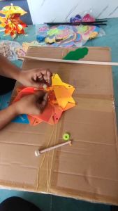 กังหันก้านไม้สีรุ้ง สีสันสดใส6ใบพัด