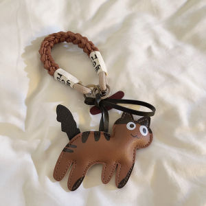 Trendy 3D Leather Cow Cat Pendant Nylon Woven Keychain Phone Case DIY Multifunction Car Key Cover Earphone Case CCD Instant Camera Accessory