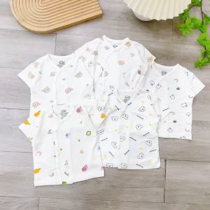 Áo cộc tay thun lạnh cho bé sơ sinh cài lệch siêu mềm mát cho bé sơ sinh bé trai bé gái từ 3kg - 9kg