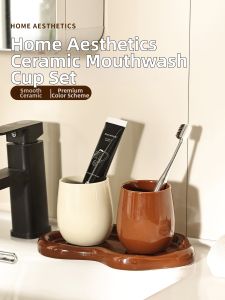 ZUNMOS | Ceramic Bathroom Set with Tray Toothbrush Holder and Cup