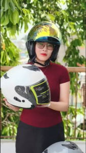 Mũ bảo hiểm 3/4 Royal M979 (ROC09) màu Đen Bóng gắn kính màu chính hãng siêu đẹp tặng khăn ninja và túi rút