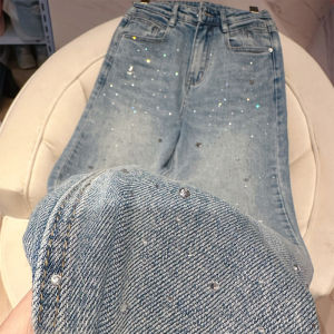 This Years Popular Best Selling Pants Womens Bright Star River Shiny Light Blue Narrow Wide Leg Denim Straight-leg Spring