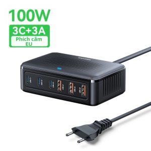 Rocoren | Rocoren 100W GaN USB Sạc 6 Cổng Để Bàn Sạc Nhanh Loại C Di Động Điện Cho iPhone Xiaomi POCO Có Cáp Sạc