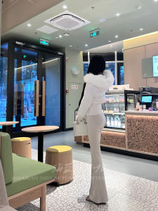 High Waist Draped Micro Flared Pants Womens Slimming Casual Long Trousers Off-White And White Wide Leg Pants