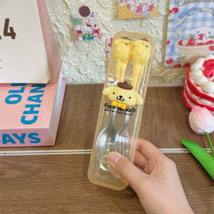 Elementary School Student Tableware Spoon Fork Storage Box Set Travel Single Cute Cartoon Girl Sanrio Clow