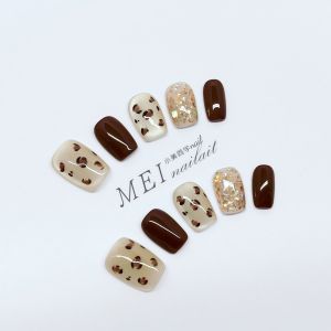 Nhựa Móng Tay Ngắn Thủ Công Màu Mắt Mèo Trắng Ngọt Ngào Cay Nồng Nhiệt Họa Tiết Da Báo Dán Móng Tay Thời Trang Bền Màu