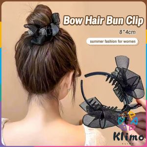 KLIMO Bow Hair Bun Clip Rhinestones Ponytail Hair Clip High End Hairpin