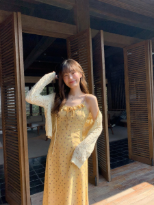 NIHAOKANONG | Đầm Maxi A-Line In Hoa Cổ Voan Pháp Thiết Kế Đẹp