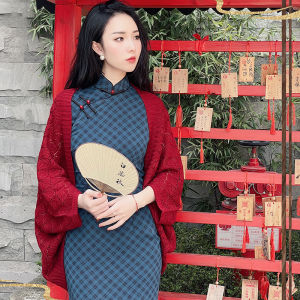 Handmade Knitted Hollow out Cardigan with Qipao Style Outerwear Spring Summer Thickened Seven Sleeve Regular Length Single Button