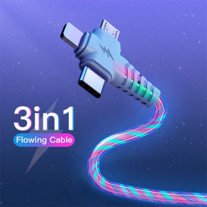 3 in 1 LED Glow Flowing Charger Cable Luminous Lightning Micro USB Type C Charging Cable for Universal Mobile Phone Tablet