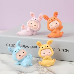 Cute Rabbit Resin Figurine Creative Doll Car-Mounted Small Ornament Cartoon Desktop Craftwork Automobile Gift Decoration