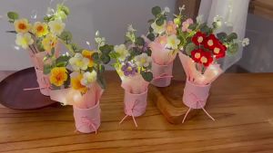 (CÓ SẴN - Tặng TÚI + ĐÈN LED) Bó hoa thủ công bằng len đan móc handmade quà tặng dịp lễ đặc biệt sinh nhật