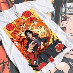 Bandai | Naruto Summer New Uchiha Bloodline Anime Printed T-shirt Mens Cotton Neutral Casual Family Set Short T-shirt Top