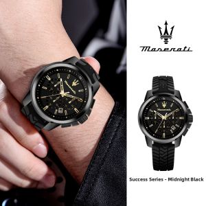 Maserati | Mens Sporty Multi-function Waterproof Black & Gold Watch