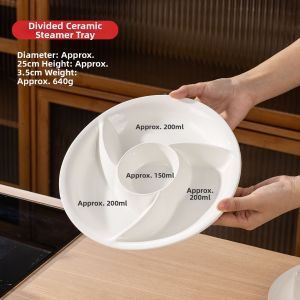 High Temperature Resistant Ceramic Steaming Plate Four Grids Baby Food Auxiliary Fats Reduction Dishwasher Safe Cooking Utensil