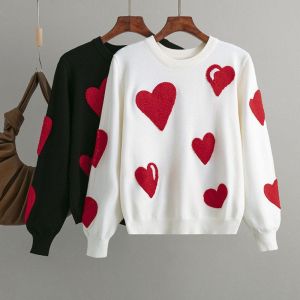 Christmas Atmosphere 2023 Womens Knitwear Design Love Heart Soft Sensation Velvet Autumn Winter Overhead Top