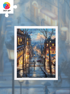 3D-JP | Paris Montmartre Night City Scenery Flat Plastic Jigsaw Puzzle 500 Pieces