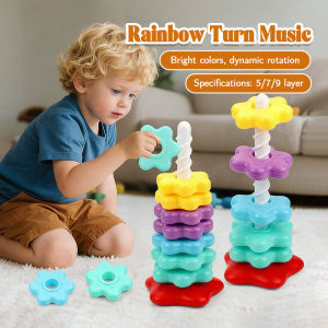 Baby Rainbow Stacking Rings and Spinning Tower Toys for Toddlers Baby Sensory Recognition Montessori Early Learning Educational Toys for Kids