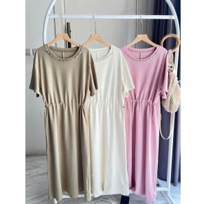●ECLAIRE● 043 Dress Midi Oversize Kaos Katun motif chain kalung Kasual Casual Korea Basic Dasar Polos Kerja Santai Import oooa