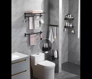 ชั้นวางของในห้องน้ำ ชั้นวางเครื่องสําอาง ชั้นวางของในห้องน้ำ ราวแขวนผ้า ติดผนัง กันน้ำ กันสนิม แบบเจาะ ไม่เจาะ