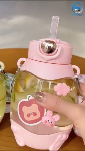 Botol Minum Piknik/Olahraga Anak-Anak Karakter Telinga Kelinci Stiker Lucu 700 ML Tali Panjang-168