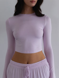 Natural Comfortable Bamboo Fiber Short Length Belly Baring Long Sleeve T Shirt My Mum Made It MmMi Commute Style Slim Fit Womens Top