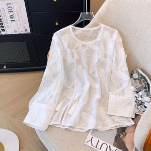New Chinese Style Heavy Embroidery Chiffon Shirt Women Summer Thin Large Size Fat MM Slimming Outerwear Sun Protection Top